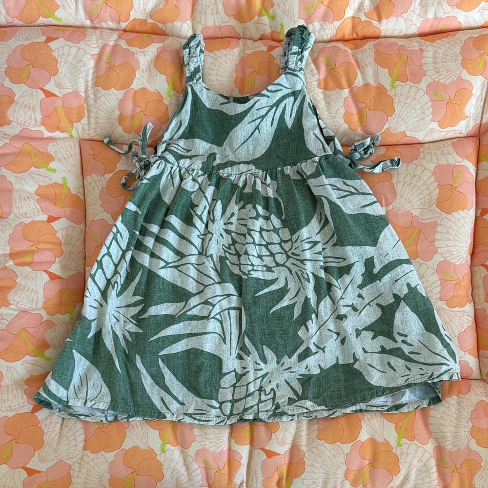 Green and White Leaf Print Dress